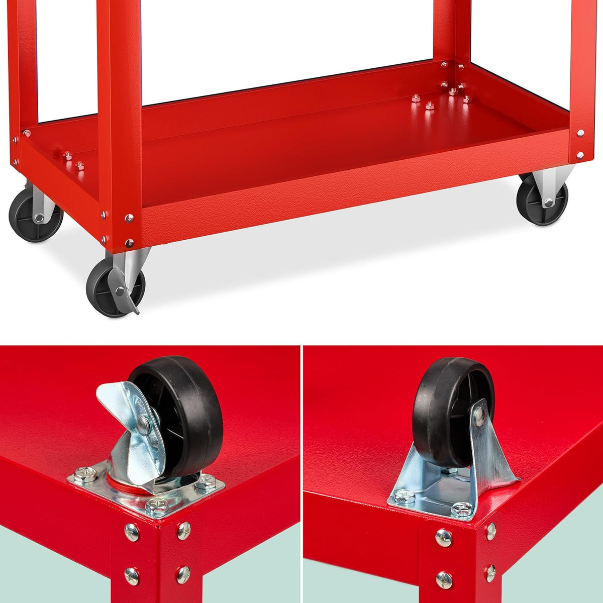 Relaxdays Chariot d'atelier, 2 Niveaux, Charge maximale : env. 100 kg, H x L x P : 76 x 78 x 35 cm, Rouge : Bricolage
