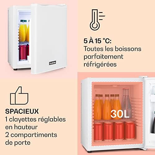 Klarstein Mini frigo de chambre 30L silencieux, réglable 5-15°C