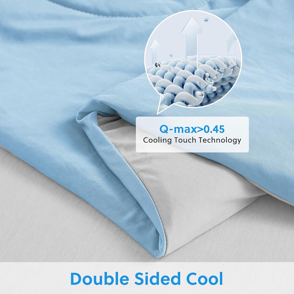 HOMFINE Couverture Rafraichissante D'été Adulte - Couverture été Q-Max > 0,5 Plaid Canapé ete Agréable et Douce Couverture Rafraîchissante pour Lit Canapé Voyage Adulte, Bleu, 270 x 230 cm : Cuisine et Maison