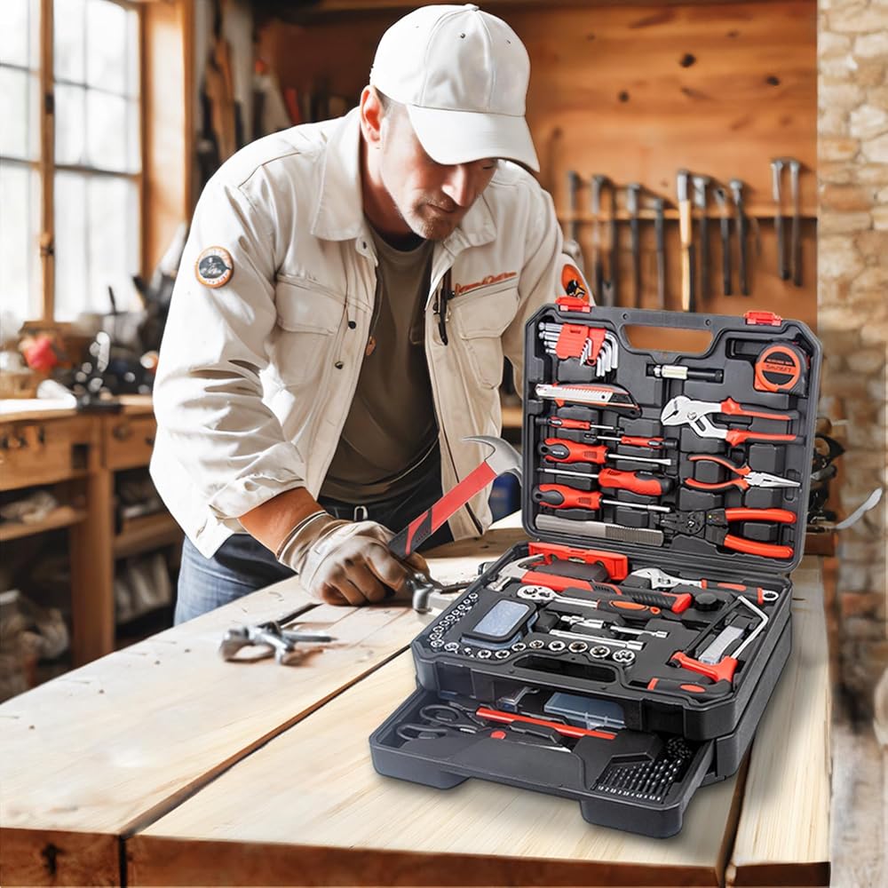 BINGCOBBER 427PCS Kit d'outils de réparation généraux de maison, Ensemble d'outils de réparation la maison/automobile, Boite a Outils Professionnel,Malette outils avec jeu de Tournevis, Marteau, Pince : Bricolage