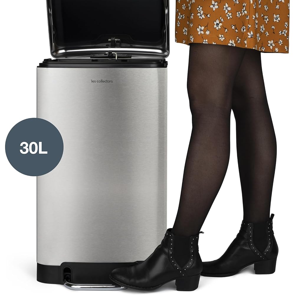 Les Collectors Poubelle de Cuisine à pédale Acier inoxydable n°712 Capacité 30 L, Compacte, Pratique, Seau intérieur amovible, Design, Résistante, Fermeture couvercle silencieuse : Cuisine et Maison