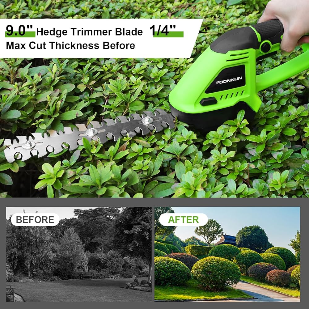 FOONNUN 2 en 1 Cisailles à Gazon, Taille Haie a Batterie avec 1x2000 mAh Batterie, Electrique Cisaille de Jardin, 2 Lames(13cm&20cm), Cisailles à Gazon Sans Fil Portatives pour Arbustes, Jardin, Gazon : Jardin