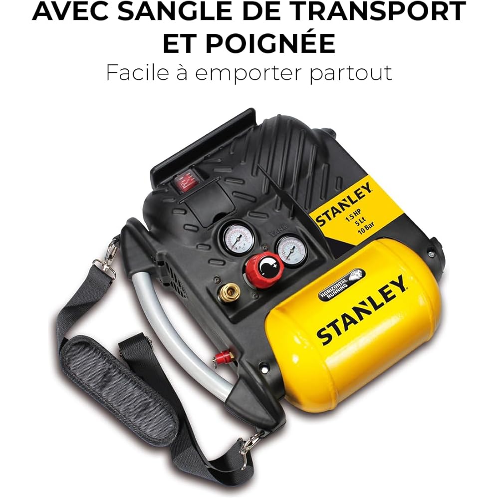 Stanley Compresseur DN200/10/5 - Compresseur à Air 10 Bar - 5L - 180L/Min - Compresseur à Air Portatif avec Poignée et Sangle de Transport - Jaune : Stanley: Bricolage