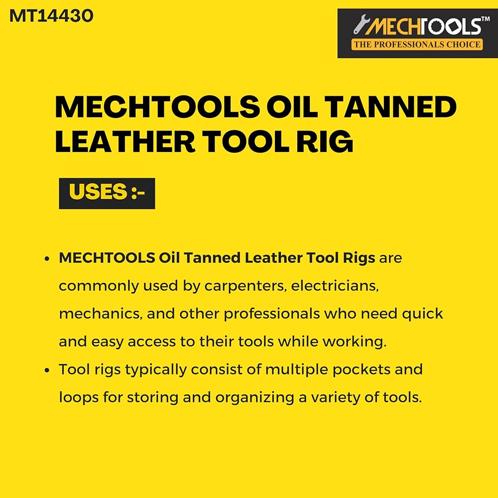 Mechtools Ceinture à outils de construction, tablier de travail, pochette à outils, sac à outils, cuir tanné à l'huile : Bricolage