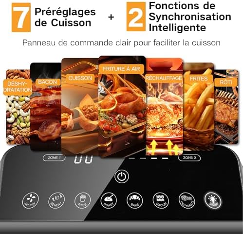 LLIVEKIT Friteuse sans huile 10L, 2 cavités 12-en-1 avec rôtissoire