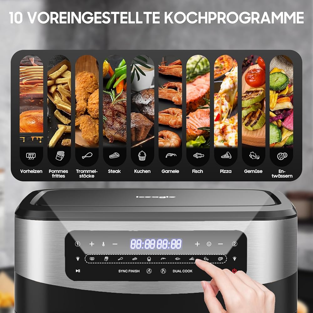 Iceagle Air Fryer 12L double tiroir, 2600W, noir