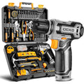 boite a outils complete 133 pièces - DEKO PRO Mallette à outils grise pour réparations domestiques et bricolage, avec perceuse visseuse électrique 12 V pour percer et serrer/desserrer les vis : Bricolage