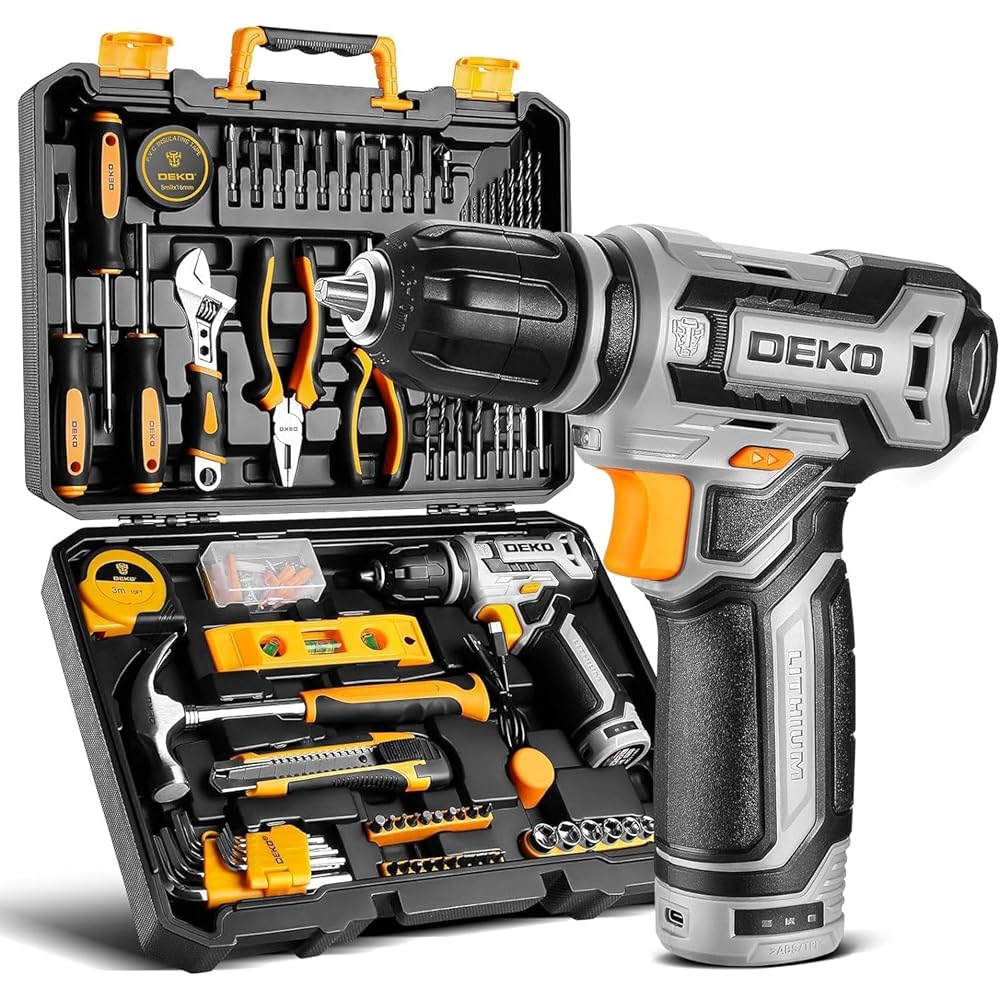 boite a outils complete 133 pièces - DEKO PRO Mallette à outils grise pour réparations domestiques et bricolage, avec perceuse visseuse électrique 12 V pour percer et serrer/desserrer les vis : Bricolage