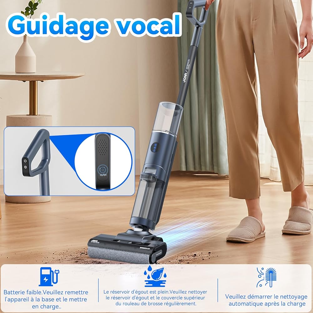 JONR ED12 Pro Aspirateur Eau et poussière sans Fil, Nettoyage Triangulaire, autonettoyage à l'eau Chaude, séchage à l'air Chaud, réservoir d'eau de 850 ML : Cuisine et Maison