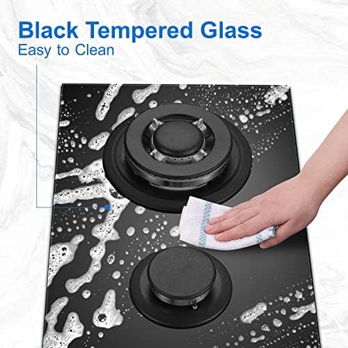 TopStrong Plaque de cuisson gaz 4 feux verre noir