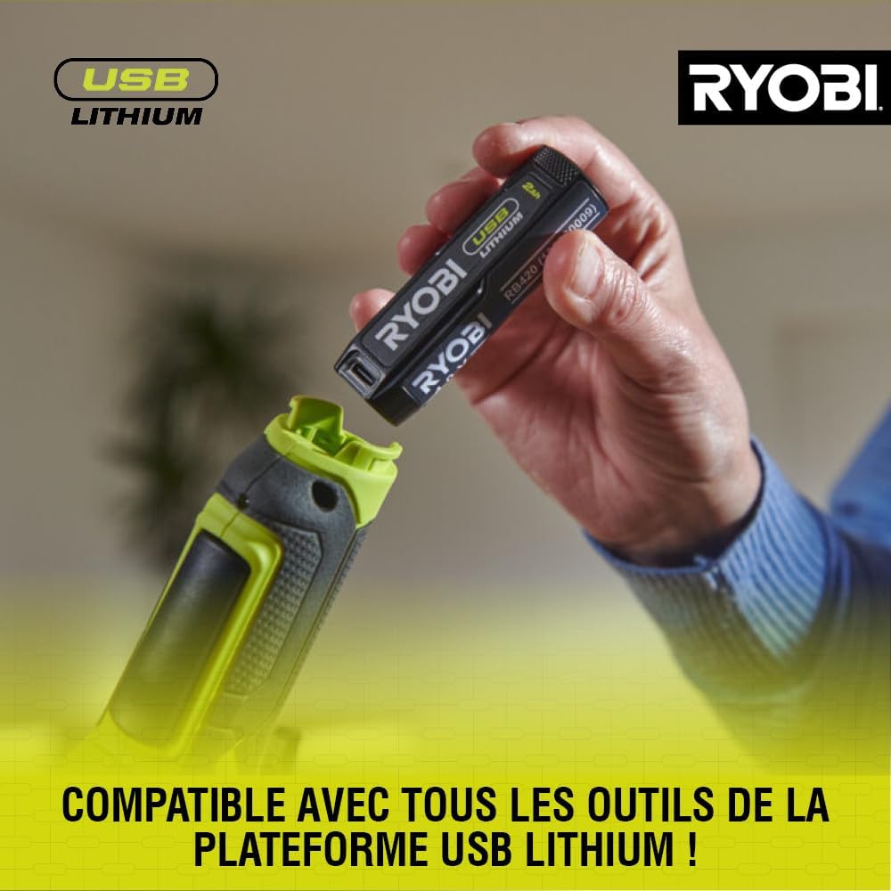 Clé à cliquet 4V USB Lithium - emmanchement carré 1/4’’ - 80 Nm - Livrée avec son câble USB-C & 1 batterie 4V 2,0 Ah USB Lithium - RR14W4-120G : Bricolage