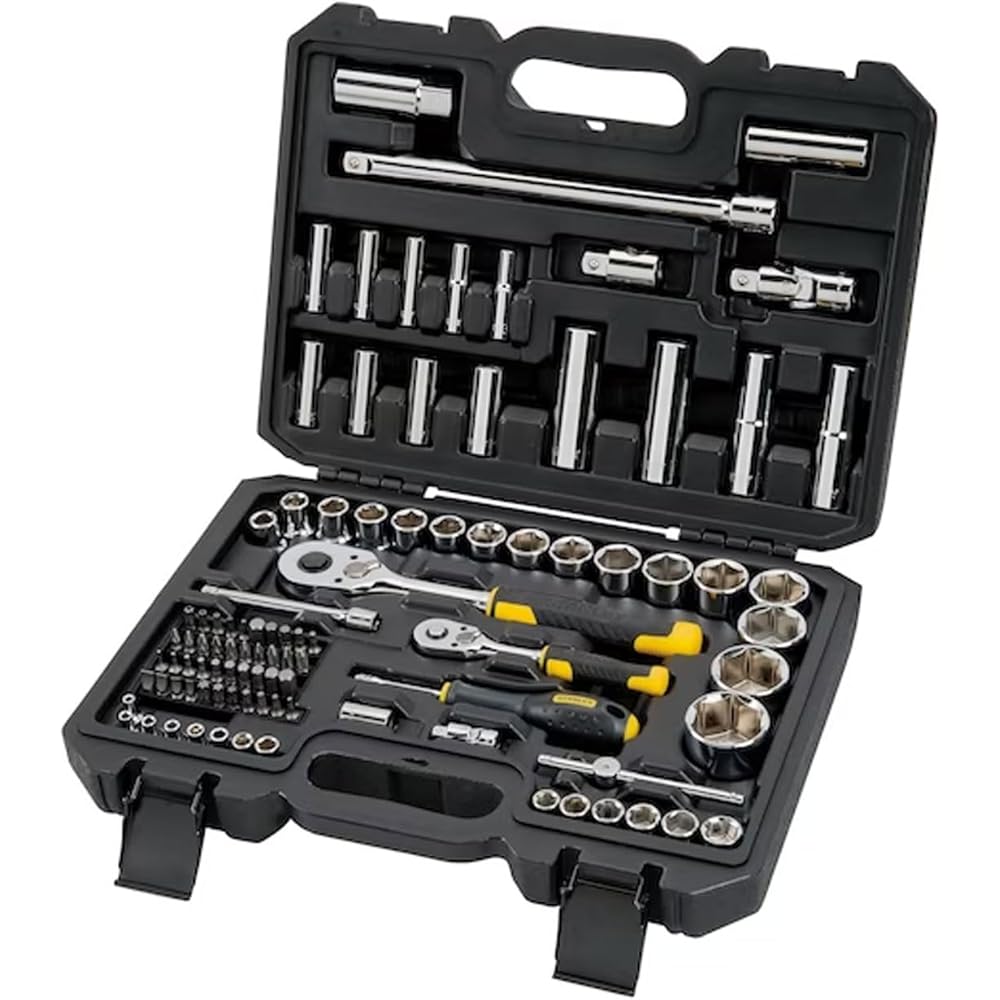 Stanley - COFFRET DE DOUILLES - 1 Cliquet 72 dents ¼’’ - 1 Cliquet 72 dents ½’’ - 41 embouts de vissage - JEU DE 96 PCS - STMT17379-1 : Bricolage