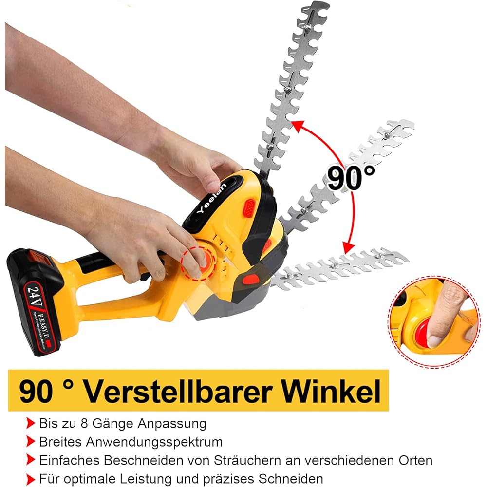 Yeelan Taille-haie électrique sans fil 24 V 2 en 1 avec batterie 2 en 1 - Sécateur électrique portable avec 2 piles rechargeables - Pour jardin, pelouse : Jardin