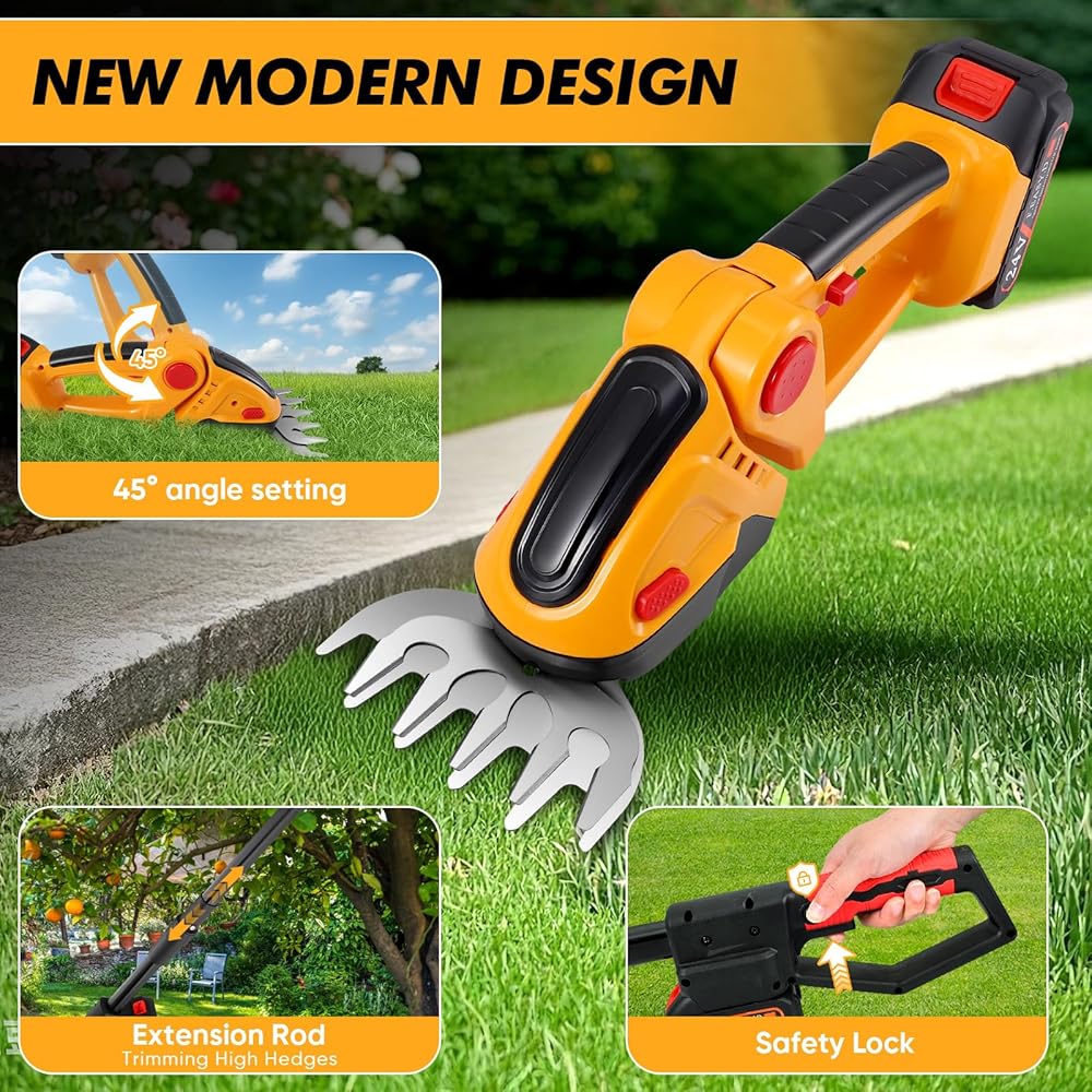 2 en 1 Taille Haie Batteri, 21V Taille-Herbes sans Fil avec 2 * 1.5Ah Batteries, Portée Jusqu'à 1.3 m, Cisaille Sculpte-Haie Electrique Rechargeable avec 2 Lames pour Coupe, Elagage : Jardin