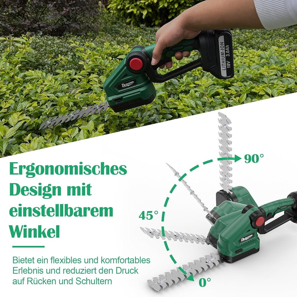 ASUNCELL Sécateur et taille-haie sans fil 2 en 1, cisaille à gazon avec cisaille à arbustes et couteau à gazon (18 V, avec 2 batteries 3000 mAh et chargeur) Longueur de la lame : 22 cm (arbuste) / 13 : Jardin