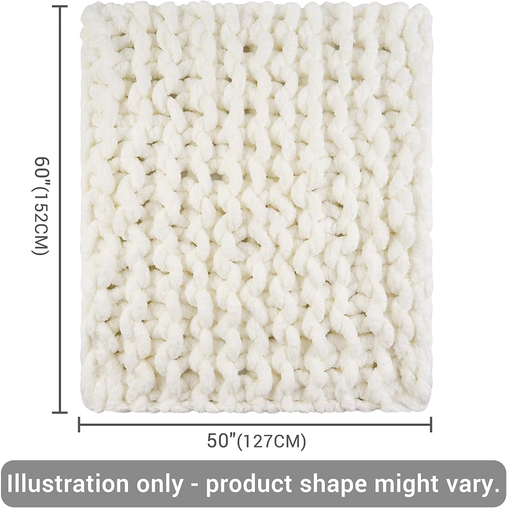 Viviland Couverture en tricot épais, luxueux 100 % tricoté à la main, doux et confortable pour canapé, lit, chaise - Couverture tissée épaisse, 127 x 152 cm, blanc : Cuisine et Maison