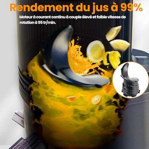 Extracteur de jus lent 2L, goulotte 13.5cm, noir