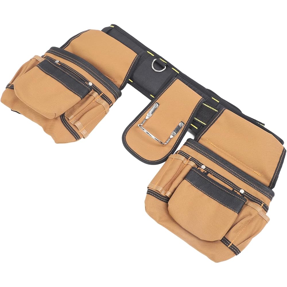 Yomiyuyr Ceinture à outils avec taille réglable, pochette à outils 23 poches pour électriciens, ceinture à outils de charpentier en tissu Oxford 1200D avec sangle amovible : Bricolage