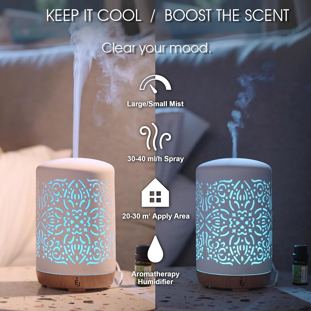 Earnest Living Diffuseur intelligent WiFi pour huiles essentielles Diffuseur en céramique 250 ml avec Alexa Google Home App Contrôle par téléphone LED et arrêt automatique Humidificateur de bureau : Cuisine et Maison