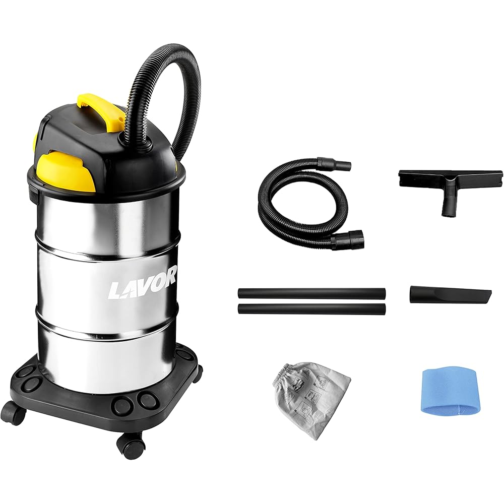 LAVOR Aspirateur Eau et Poussière VAC 30 S, Réservoir en acier 30 litres, 18 kPa, 1200W max, Filtre en Tissu et Filtre Éponge compris : Cuisine et Maison