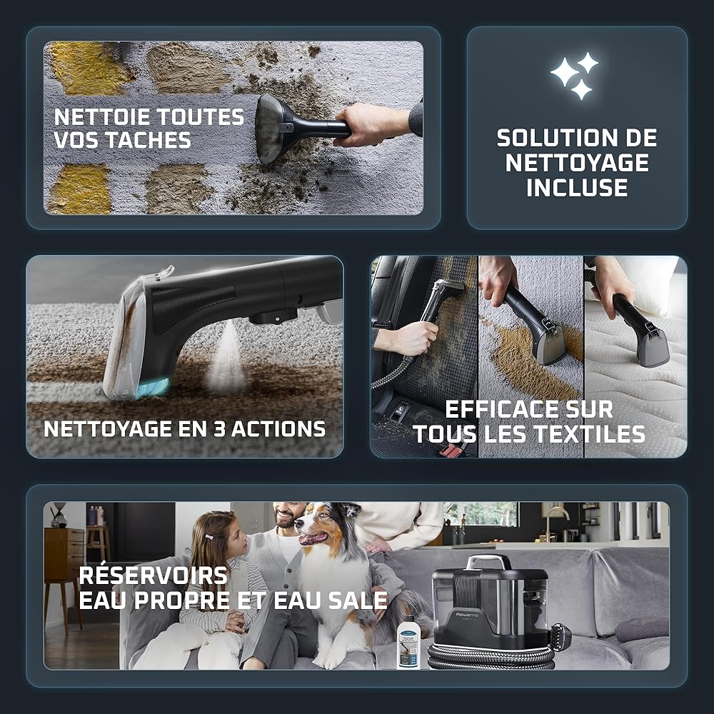 Rowenta X-Clean 10 et Clean it Aspirateur laveur sans fil et shampouineuse pour sols durs tapis et moquettes