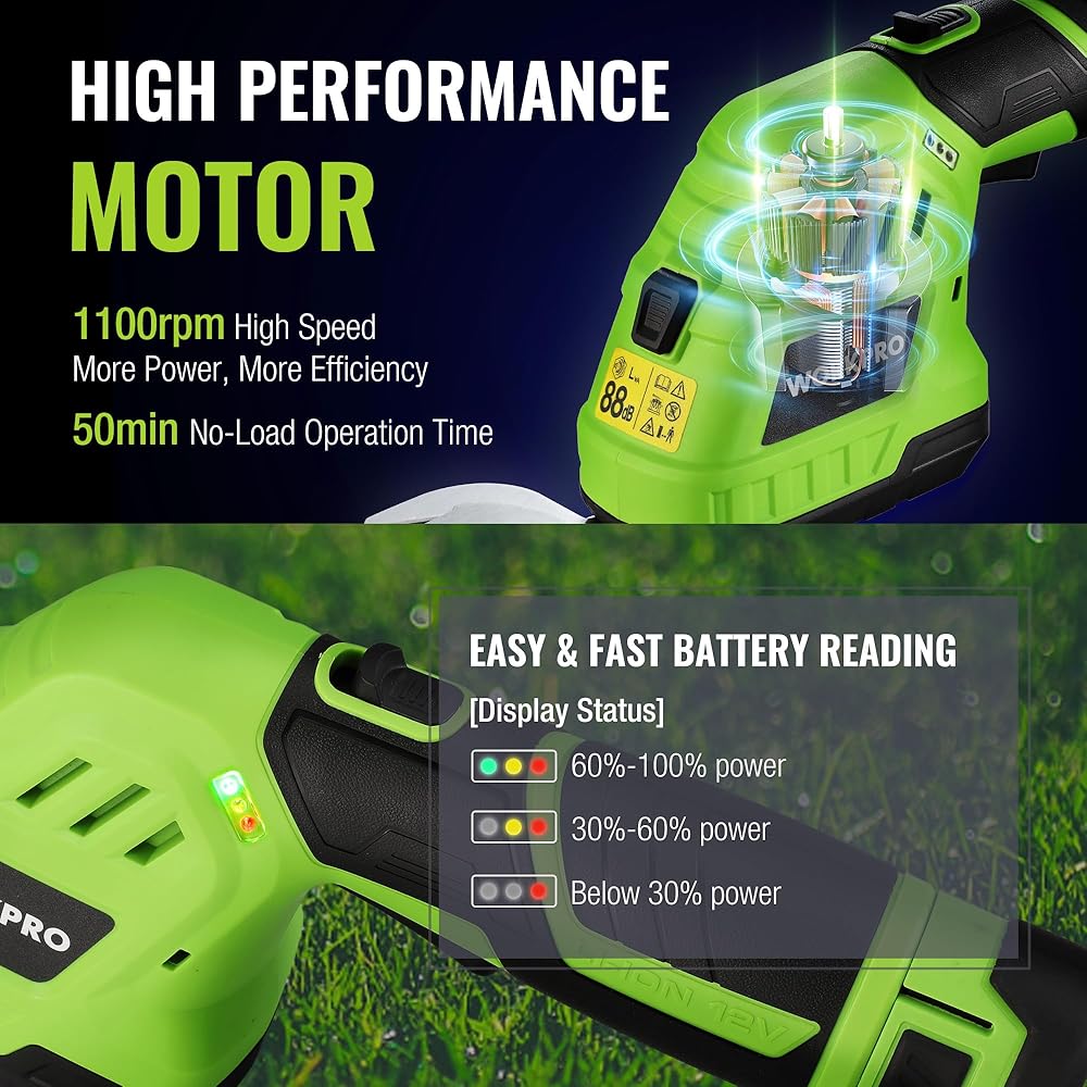 WORKPRO Cisaille Sculpte-Haie Electrique, Taille-Herbes sans Fil 12V, Taille Haie Batterie 2000mAh, avec 2 Lames, Cisaille à Gazon Léger pour Coupe, Elagage, Noir & Vert : Jardin