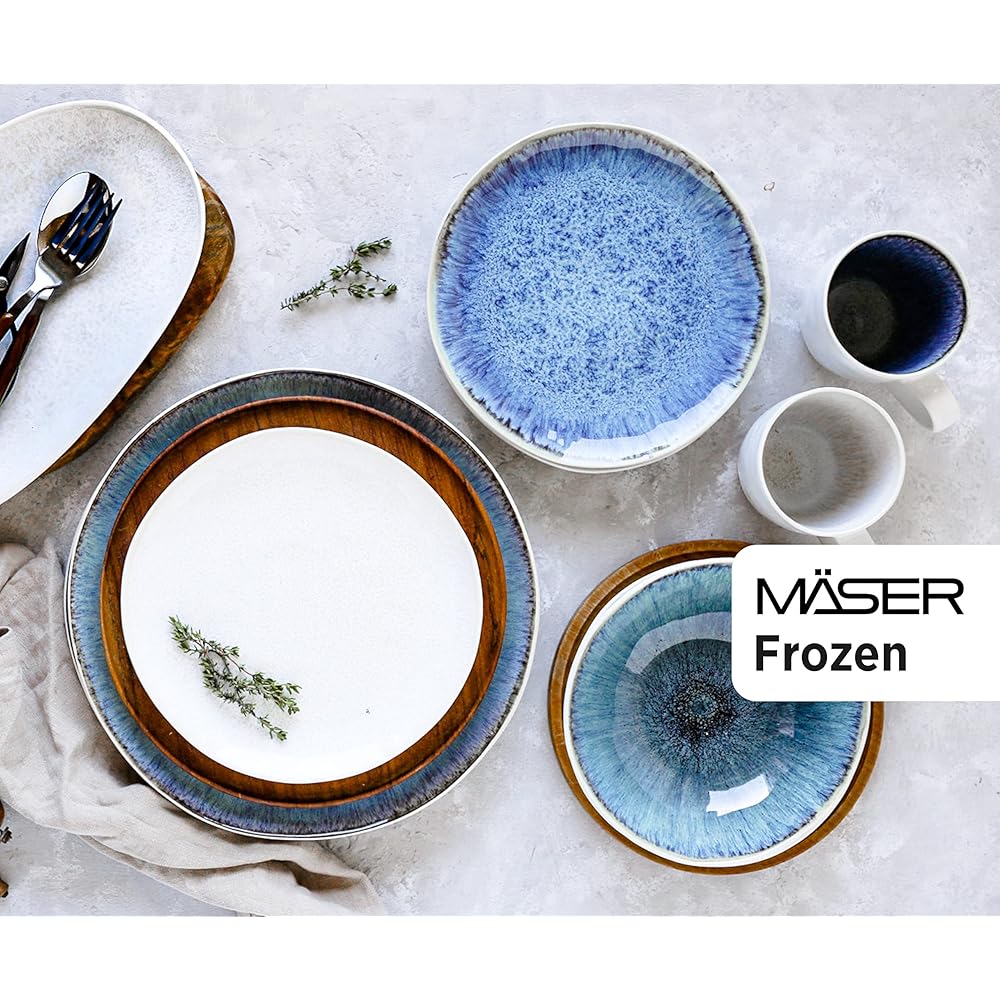 MÄSER Série Frozen Lot de 3 plateaux de service en céramique en 3 tailles, look vintage moderne, glaçage moucheté de couleur, grès, blanc, petit : Cuisine et Maison