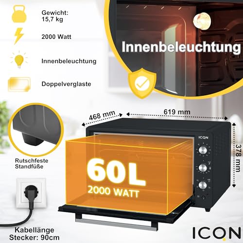 ICQN Mini four électrique 60L multifonction 2000W