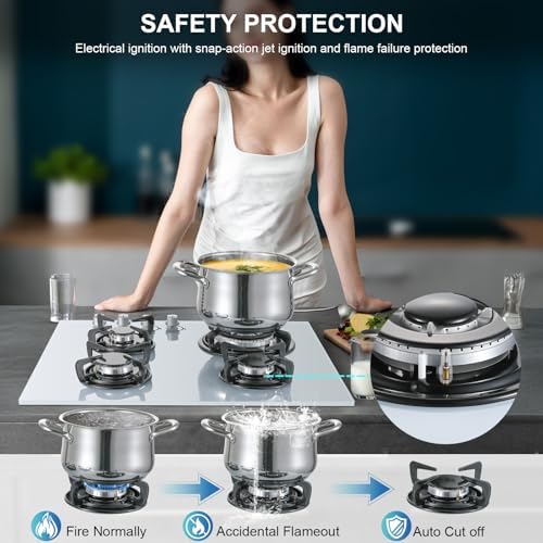TopStrong Plaque de cuisson gaz 4 feux verre noir