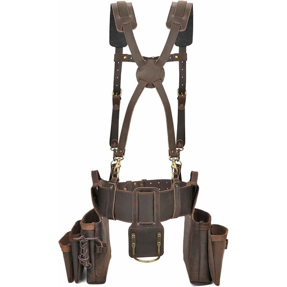 Tourbn TOURBON véritable ceinture à outils de charpentier avec bretelles pochettes à outils d'électricien détachables boucle de marteau multi-poches : Bricolage