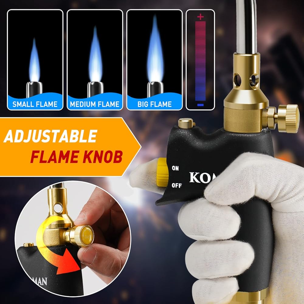KOMAN Tête de torche au propane, déclencheur haute intensité, kit de chalumeau à gaz avec auto-allumage, torche de soudage par MAPP, MAP/Pro, tête de torche à gaz Mapp, chalumeau de soufflage, pour : Bricolage