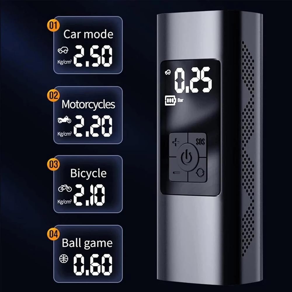 Boyuan Compresseur d'air Portable, Gonfleur de Pneu sans Fil 150 PSI, Batterie Li-ION Rechargeable 6000 mAh, Pompe à air Intelligente pour Pneu de Voiture, Banque d'alimentation SOS : Auto et Moto