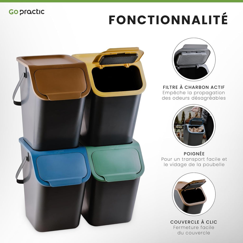 Go Practic Set de Poubelles de Cuisine Avec Couvercle, 2 Pièces 25L Noir et Jaune de Recyclage, Conteneur à Déchets, de Tri Des Déchets en Plastique Durable et Spacieuse : Cuisine et Maison