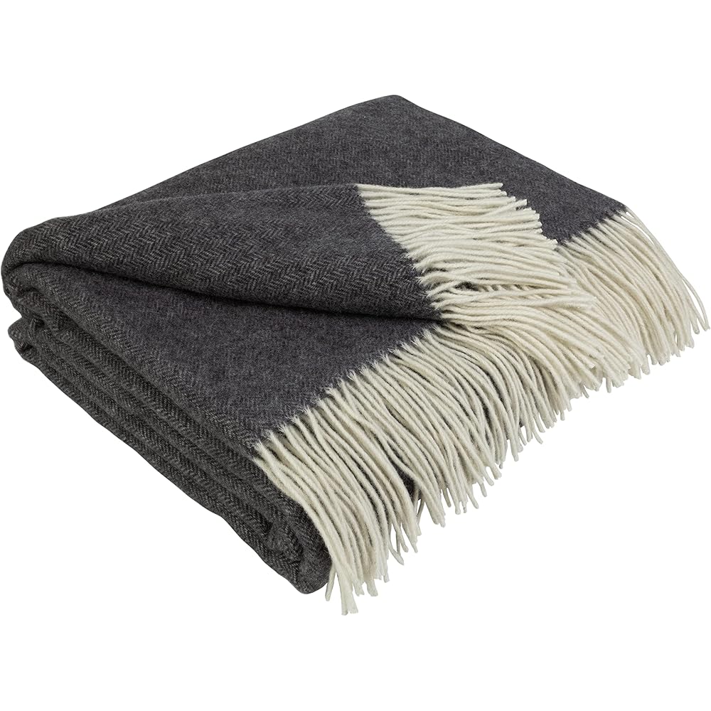 LYHome Plaid Cachemire et Merinos - Couverture pour Le Canape Le Lit, Couvertures Luxe en Laine de Mouton Grande Taille, Chaude Doux Automne et Hiver (140 x 200 cm | Gris Foncé avec Blanc Chevron) : Cuisine et Maison