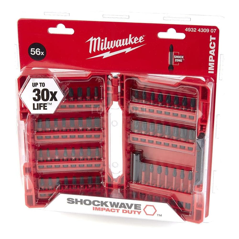 Milwaukee 4932430907 Shockwave Jeu de 56 mèches et embouts de tournevis, rouge : Bricolage