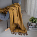 Linen & Cotton Plaid de Luxe Paris Diamant Sergé - 100% Pure Laine de Nouvelle-Zélande, Marron Jaune (140 x 200 cm) Couverture Couvre-Lit Jeté de Canapé Blanket pour Sofa Chaise Salon Home Maison : Cuisine et Maison