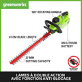 Greenworks G40HT61 Taille-Haie à Batterie, Lame Double Action de 61 cm, Coupe Jusqu'à 27 mm d'Épaisseur de Branches et de Tiges, 3000 tr/min SANS Batterie ni Chargeur 40V, Garantie 3 Ans : Jardin