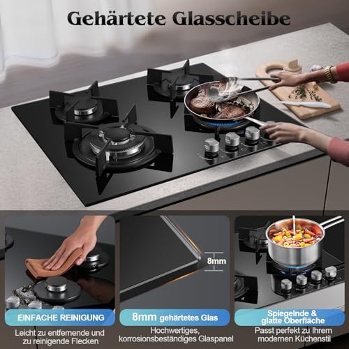 TopStrong Plaque de cuisson gaz 4 feux verre noir