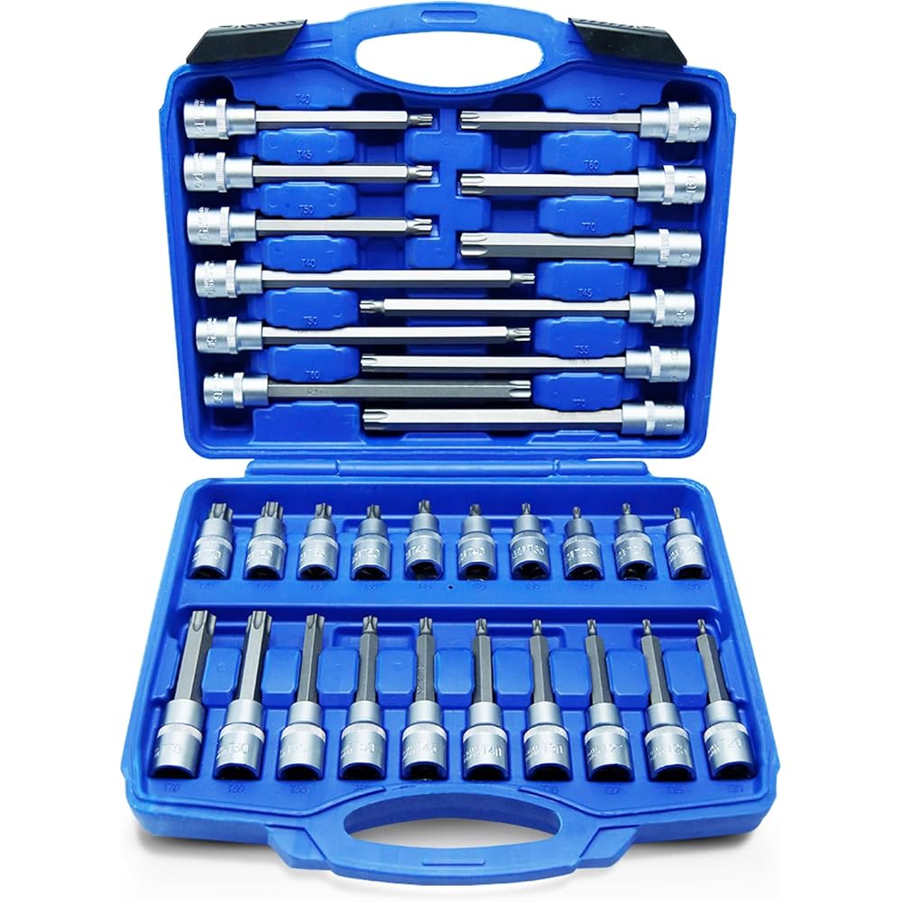 CCLIFE 32 pièces clé à douille coffret douille cle douille Jeu de douilles à embouts Torx multiple embout douille T20-T70 1/2 (12,5mm) : Bricolage