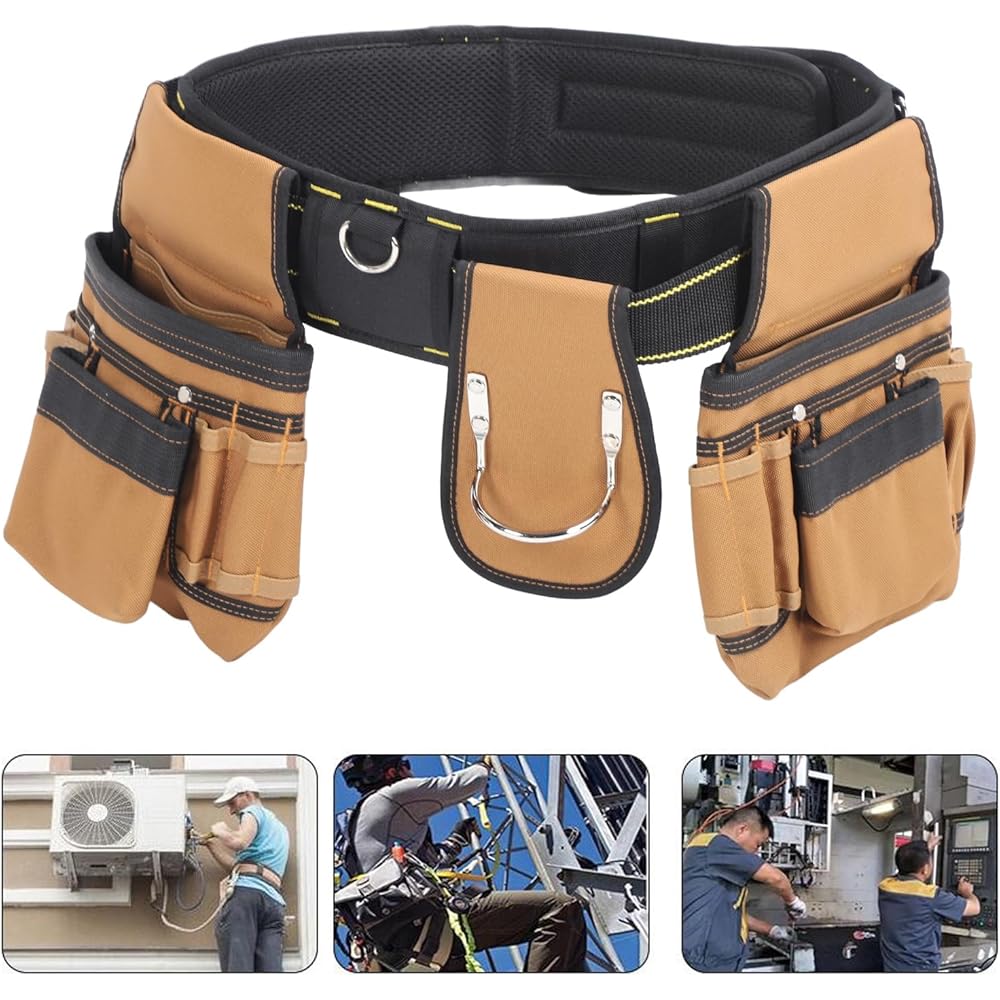 Yomiyuyr Ceinture à outils avec taille réglable, pochette à outils 23 poches pour électriciens, ceinture à outils de charpentier en tissu Oxford 1200D avec sangle amovible : Bricolage