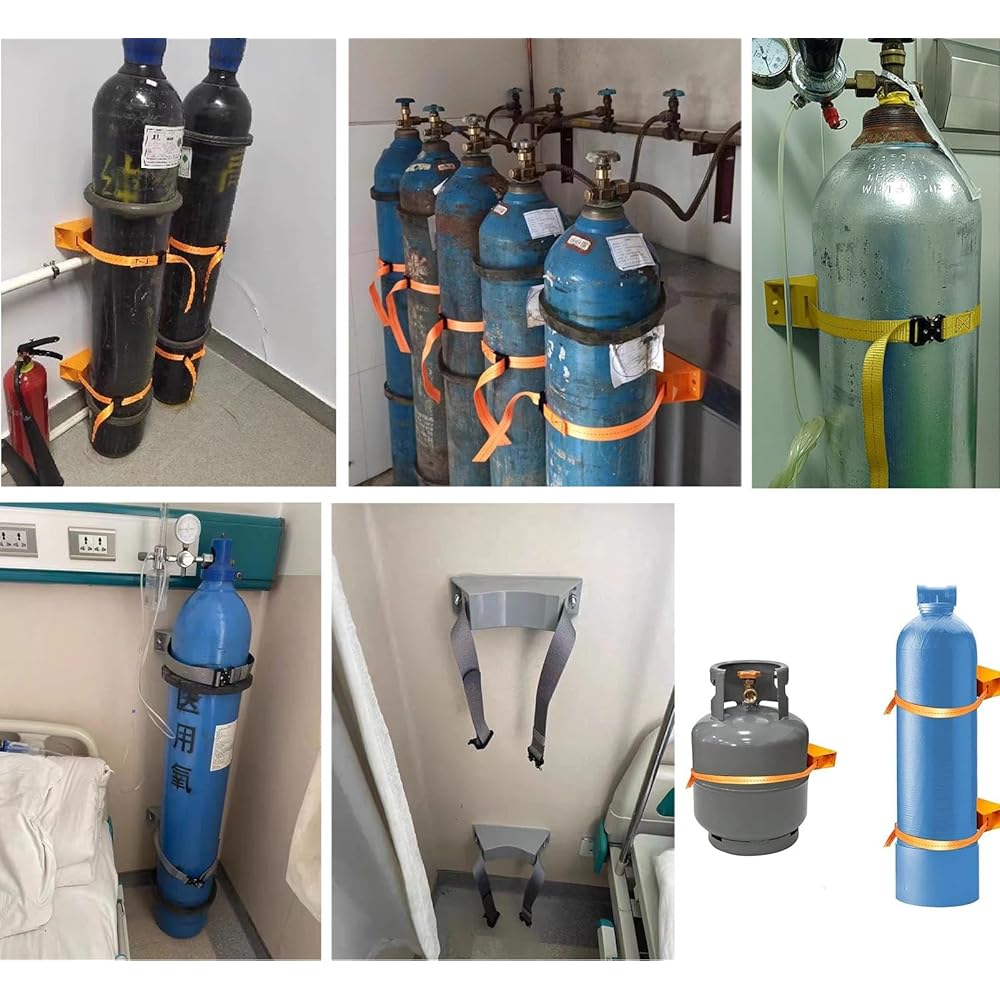 Support Mural pour Bouteille d'oxygène - Support en Plastique réglable pour Bouteilles de Propane et d'azote, Organiseur de Bouteilles d'oxygène médical avec Sangles de 1 à 5 m, Convient à d : Commerce, Industrie et Science