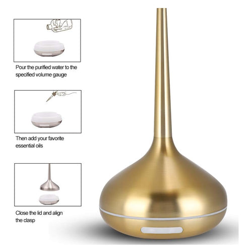 120 ML Diffuseur d'Huiles Essentielles Humidificateur Diffuseur d'Aromathérapie 7 Couleurs Led Nuit Lumière Humidificateur d'Air Or Pour Maison, Bureau, Salon, Spa, Massage, Yoga : Hygiène et Santé