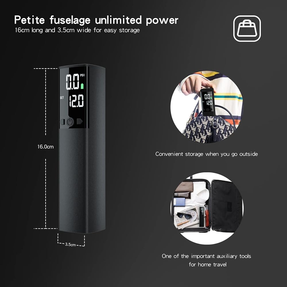 Boyuan Compresseur d'air Portable, Mini gonfleur de Pneu 120 psi/2000 mAh Batterie Chargeur d'urgence lumière LED écran LCD numérique, Pompe à Main pour vélo, Voiture, vélo, Moto, Anneau de Natation : Auto et Moto