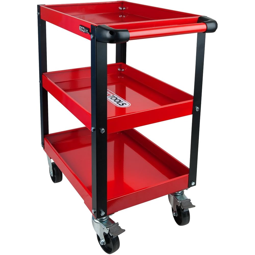 KS TOOLS 890.0001 - Chariot d'atelier métal - Plateaux à rebords - Avec poignée latérale - Avec 4 roues directionnelles - En acier Couleur : Commerce, Industrie et Science