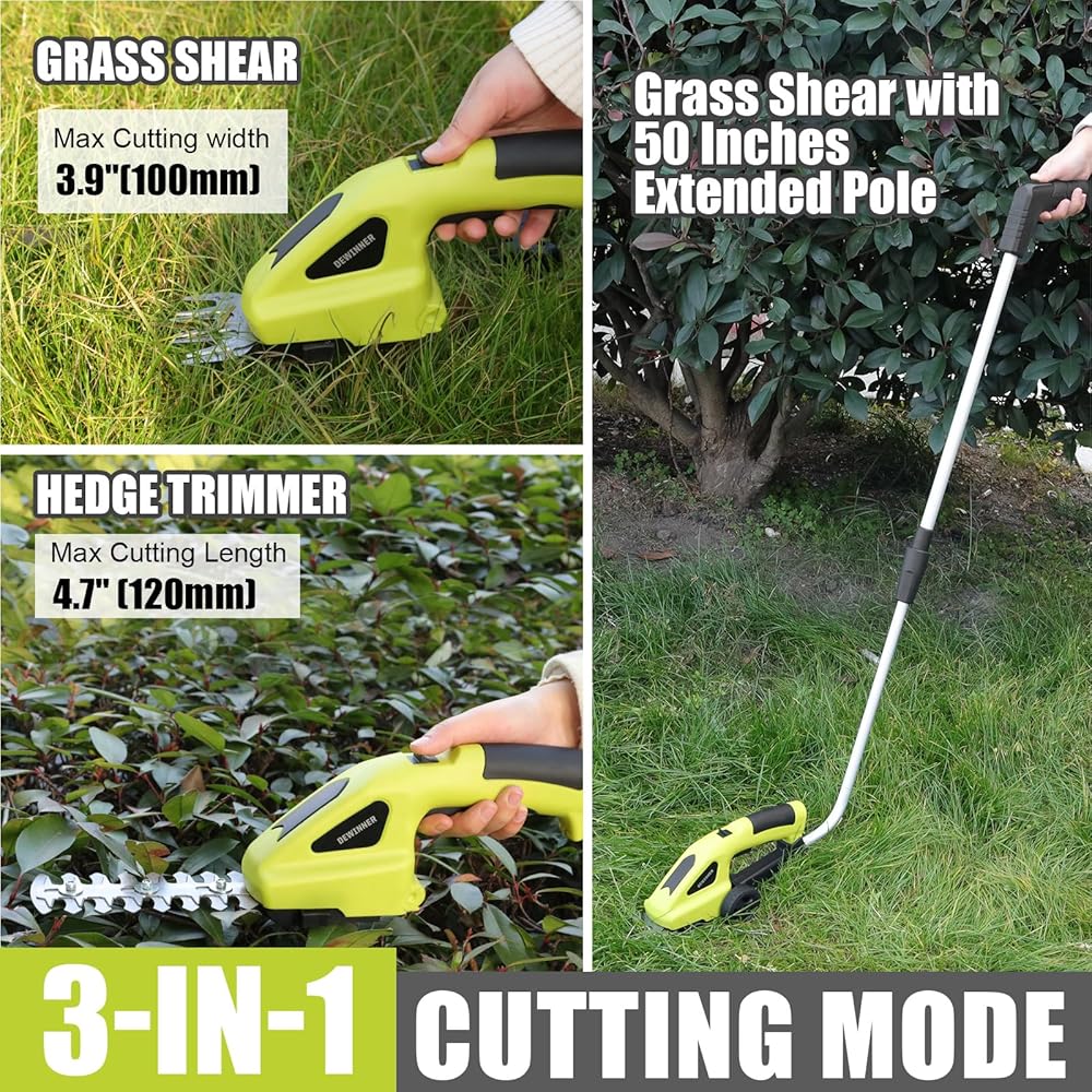 DEWINNER Coupe Bordure sans Fil, 2 en 1 Cisaille à Gazon 7.2V, Taille Haies sans Fil, Manche Long Télescopique Détachable 100cm, pour Couper Gazon/Buisson : Jardin