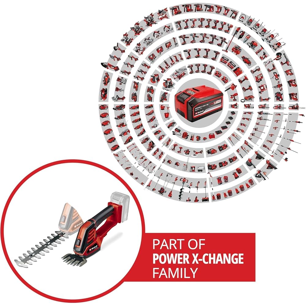 Einhell Cisaille à gazon sans fil GE-CG 18/100 Li-Solo Power X-Change (18V, boîte de vitesses couverte, changement de lame sans outil) Livré sans Batterie ni Chargeur : Bricolage