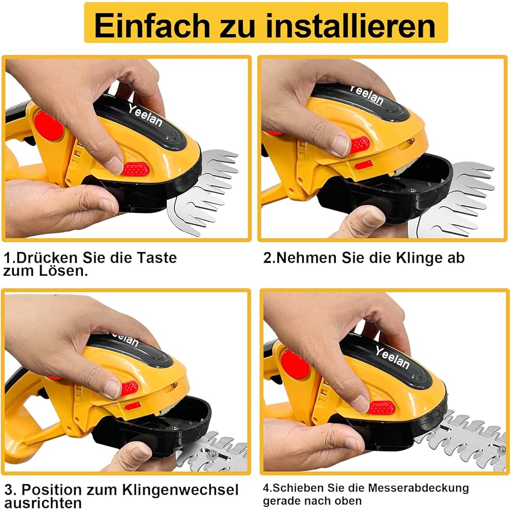 Yeelan Taille-haie électrique sans fil 24 V 2 en 1 avec batterie 2 en 1 - Sécateur électrique portable avec 2 piles rechargeables - Pour jardin, pelouse : Jardin