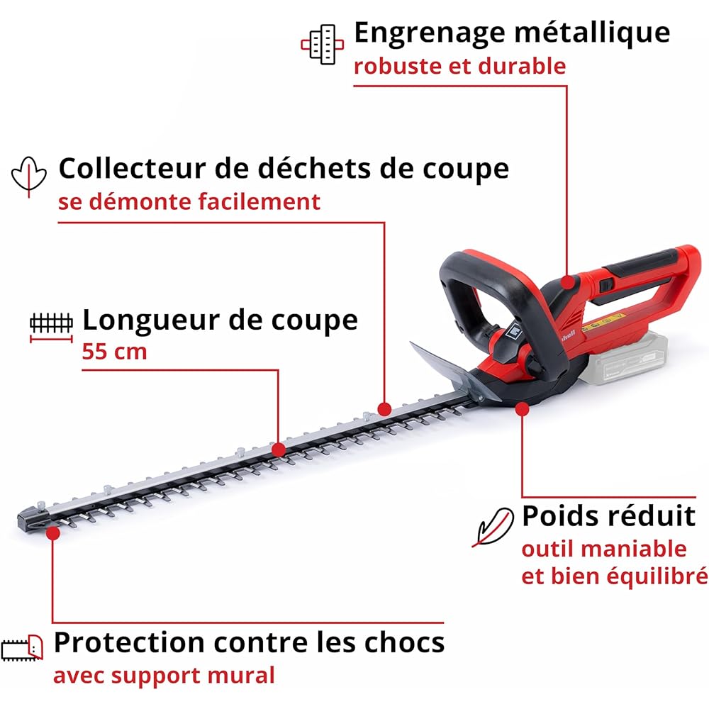 Einhell Taille-haies sans fil GC-CH 1855/1 Li-Solo Power X-Change (18 V, 55 cm longueur de coupe, 18 mm écartement des dents, avec fourreau, sans batterie) : Jardin