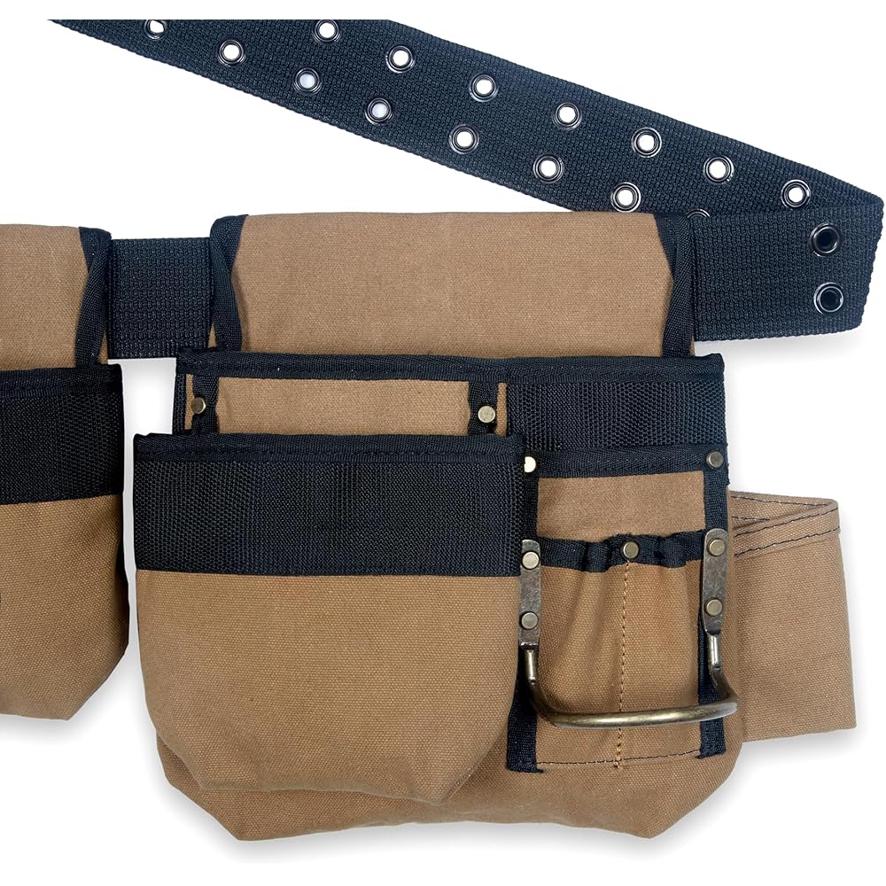 Style n Craft - Lot de 4 ceintures à outils de charpentier 12 poches, ceinture à outils en toile imperméable et résistante, marron (97425) : Bricolage