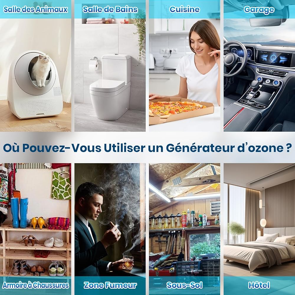 Générateur d'Ozone, 10000 mAh Rechargeable Purificateur d'air à Ions Négatifs Ozonizer, Stérilisateur d'Odeurs pour Chambre, Salle de Bain, Cuisine, Animaux Domestiques, Voiture, Formaldéhyde Chasse : Cuisine et Maison
